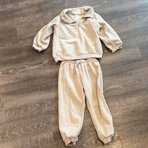 Boys Cozy Beige Two-Piece Fleece Set